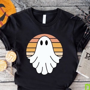 Vintage Halloween Ghost, Retro Ghost Shirt, Cute Ghost Shirt, Vintage Ghost Halloween, Retro Fall Shirt, Fall Shirt, Sunset Rainbow Shirt image 1