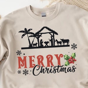 Christmas Nativity Scene Sweatshirt,Christian Christmas Gifts,Religious Christmas Tee,Merry Christmas Sweater,Bible Verse,Birth of Jesus Tee