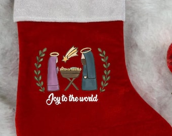 Nativity Scene Christmas Stocking, Joy to the World Holiday Stocking