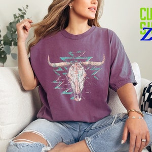 Comfort Colors®,Western Graphic Tee,Bull Skull Shirt,Cowgirl Tshirt