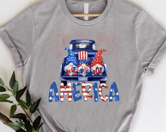 4th of July Gnome Truck Shirt, Patriotic American Gnomes Tee