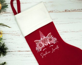 Personalized Unicorn Christmas Stocking, Custom Name Kids Holiday Stocking