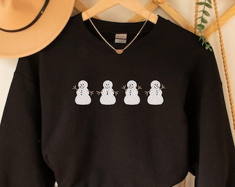 Embroidered Snowman Sweatshirt, Winter Crewneck Sweater, Christmas Pullover