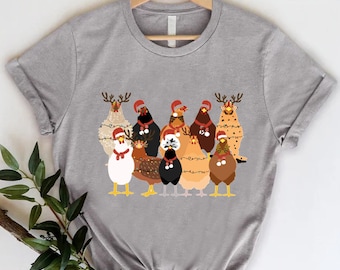 Christmas Chicken T-Shirt, Funny Holiday Hen Graphic Tee, Farm Animals Christmas Shirt