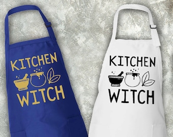 Kitchen Witch Apron,Witchy Apron,Gift For Halloween,Kitchen Gift,Kitchen Witchcraft Apron,Apron With Pockets,Witch Kitchen,Kitchen Apron