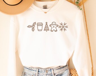 Christmas Vibes Crewneck Sweatshirt, Winter Doodle Coffee Gingerbread Holiday Pullover