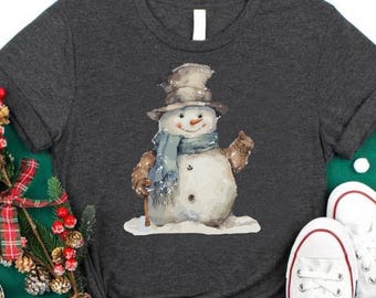Watercolor Snowman Christmas T-Shirt, Holiday Party Outfit