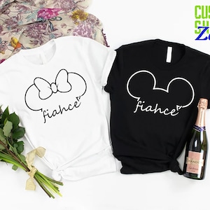 Mickey And Minnie Fiancé T-shirt,  Disney Couple T-shirt, Couple Disneyworld Trip Shirt, Engagement Party Shirts, Newlywed Gift Shirt