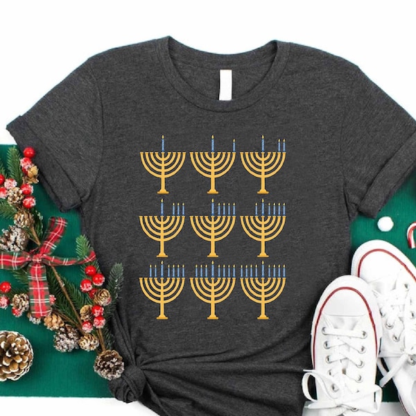 Jewish Menorah Shirt,Holiday Hanukkah Shirt,Chanukah Jewish Holiday Celebration, Hanukkah Gift for Her, Hanukkah Menorah Shirt, Candle Shirt