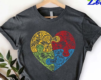 Autism Accept Love Shirt,Mandala Puzzle Piece Shirt,Neurodiversity Shirt,Autism Awareness Shirt,Everyone Communicate Differently,Women Tees