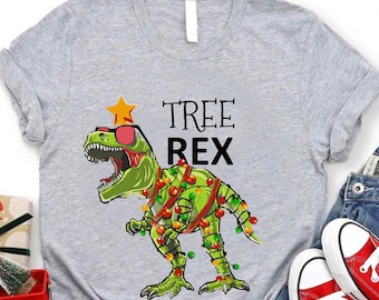 Tree Rex Christmas Shirt, Dinosaur Holiday Graphic Tee, Christmas Lights Dino T-Shirt