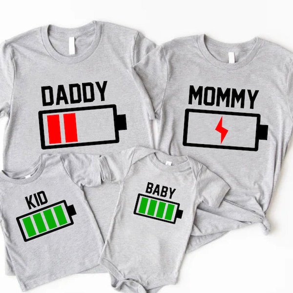 Funny New Mommy Shirt, Matching Family Shirt, Parent Kids Baby Battery Shirt, Newborn Gift, Baby Shower Shirt, Matching Family Outfits