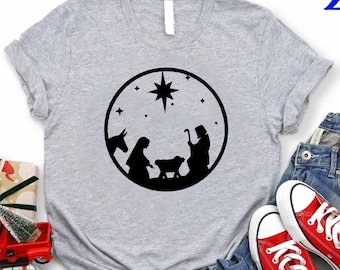 Christmas Nativity Scene Shirt, Holy Family Silhouette Christmas Tee, Christian Holiday Gift