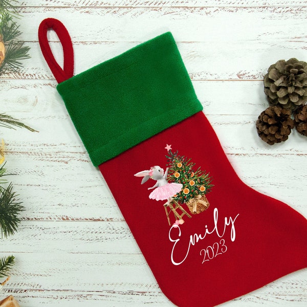 Custom Girls Christmas Stocking, My first Christmas Stocking, Xmas Gift for Granddaughter, Christmas Holiday Stockings, Stockings with Bunny