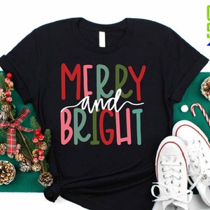 Merry and Bright Christmas Shirt, Christmas Party Shirt, Family Xmas Matching T-shirt, Holiday Gift for Christmas Squad, Merry Christmas Tee