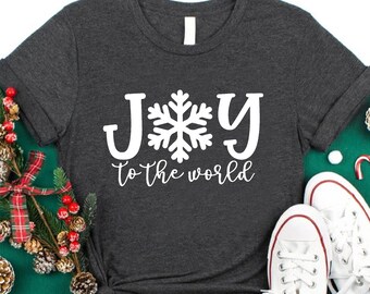 Joy To The World Snowflake Christmas Tee, Holiday Party Shirt