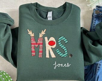 Personalized Christmas Mrs Sweatshirt Custom Last Name, Winter Bridal Shower Gift