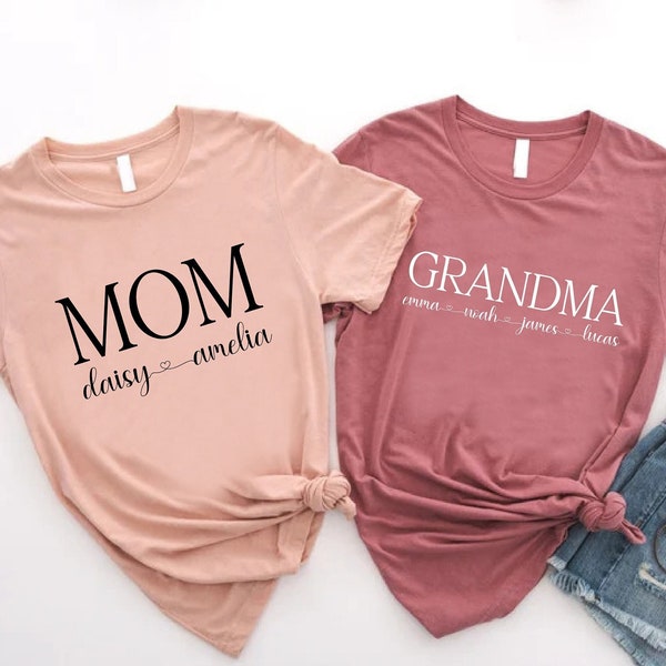 Personalized Grandma Shirt, Customized Mother's Day T-Shirt, Christmas Gift for Grandma, Custom Grandma Shirt with Grandchildren Names