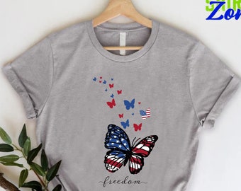 4th Of July Butterfly Shirt,Freedom Shirt,USA Flag Tshirt,Gift For American Women,Patriotic Tee,Independence Day,Butterfly Freedom Shirt