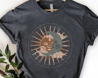 Boho Sun and Moon Celestial Shirt, Astrology Lover Gift, Spiritual Clothing Tee