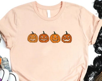 Halloween Pumpkin Shirt, Funny Pumpkin Face Shirt, Jack O Lantern Tee for Women, Halloween Party Costume, Cute Halloween Pumpkin Shirt