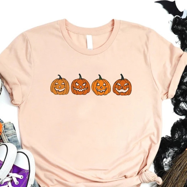 Halloween Pumpkin Shirt, Funny Pumpkin Face Shirt, Jack O Lantern Tee for Women, Halloween Party Costume, Cute Halloween Pumpkin Shirt