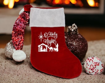 O Holy Night Nativity Christmas Stocking, Religious Christmas Decor