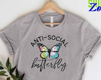Retro Anti Social Butterfly Shirt,Retro Butterfly,Butterfly Shirt,Graphic Tee,Butterfly Lover, Nature Tee,Antisocial Butterfly Shirt