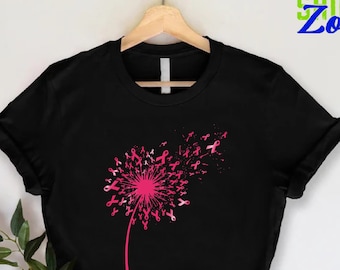 Breast Cancer Awareness Shirt,Pink Dandelion Shirt,Cancer Fighter Shirt,Warrior Shirt,Cancer Support Shirt,Breast Cancer Shirts for Women
