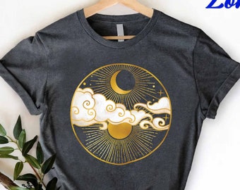 Mystic Moon And Sun Shirt, Boho Vintage Moon Shirt, Celestial Moon and Sun Shirt, Spiritual T-Shirt, Yoga Clothing, Astronomy Shirt
