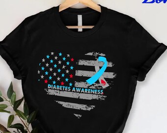 Diabetes Shirt, T1 Diabetes Awareness T-shirt,  Diabetes Gift Shirt for Women, Distressed Heart Diabetes Awareness Shirt, Support Squad Tee