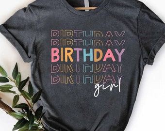 Retro Birthday Girl Shirt, Colorful Party Outfit, Girls Birthday Tee