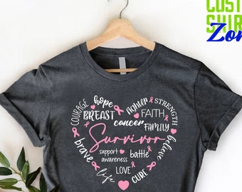 Survivor T-Shirt,Breast Cancer Survivor Shirt,Pink Ribbon Tee,Cancer Ribbon Shirt,Breast Cancer Awareness Shirt,Cancer Warrior Shirt