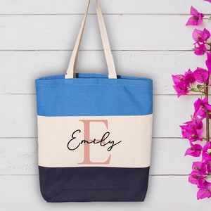 Personalized Tri Color, Tote Bag for Bridesmaid, Anniversary Wedding Day Gift,Custom Name Tote Bag, Bridal Party Tote Bag, Beach Tote Name