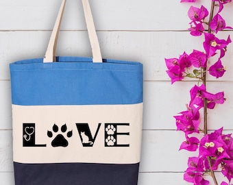 Veterinary Tote Bag, Love Vet Tech Canvas Shoulder Bag, Animal Lover Gift