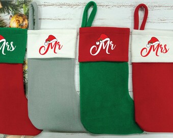 Personalized Couple Christmas Stockings, Christmas Stocking with Santa Hat