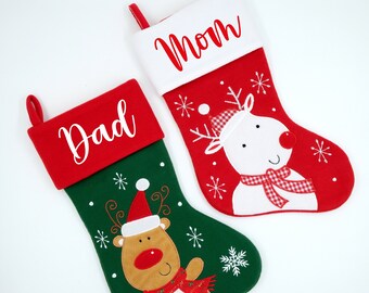 Custom Name Christmas Stockings, Personalized Reindeer Holiday Stockings, Family Matching Gift