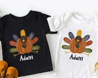 Custom Boy Thanksgiving Tee, Personalized Kids Fall Gift, Boys Thanksgiving Outfit, Turkey Shirt For Toddler Boy,Thanksgiving Shirt for Kids