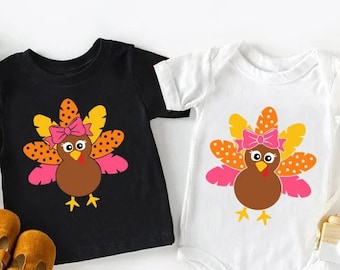 Thanksgiving Toddler Shirt, Girls Turkey Shirt, Thanksgiving Gifts For Girls, Fall Kids Shirts, Turkey with Bow, Girl Turkey Gift, Kids Gift