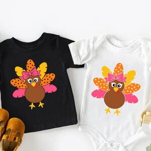 Thanksgiving Toddler Shirt, Girls Turkey Shirt, Thanksgiving Gifts For Girls, Fall Kids Shirts, Turkey with Bow, Girl Turkey Gift, Kids Gift