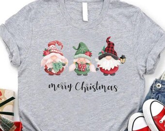 Merry Christmas Gnomes Shirt, Holiday Gnome T-Shirt, Festive Winter Tee