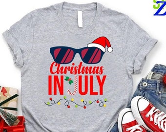 Summer Christmas in July Shirt,Summer Party Shirt,Summer Holiday Family Gift,Xmas Noel Summer Tshirt,Funny Summer Shirt,Beach Vacation Shirt