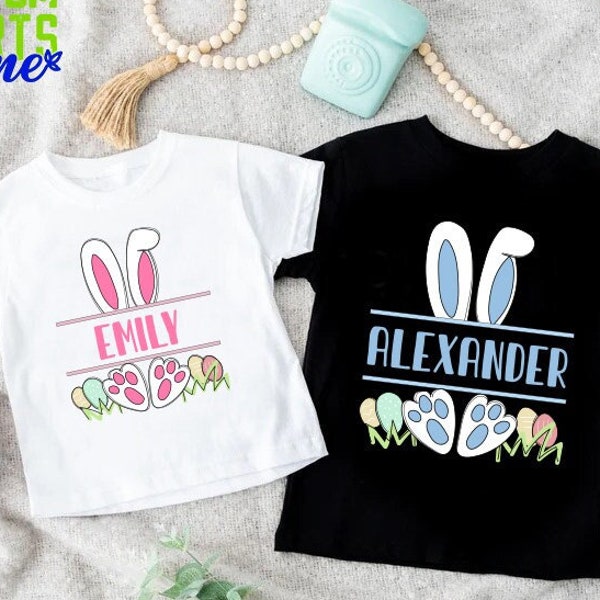 Personalized Name Easter Bunny Boy Shirt,Easter Kids Gift Tee,Custom Name Shirt For Girls,Toddler & Youth Tee,Cute Rabbit Paw Easter Shirt