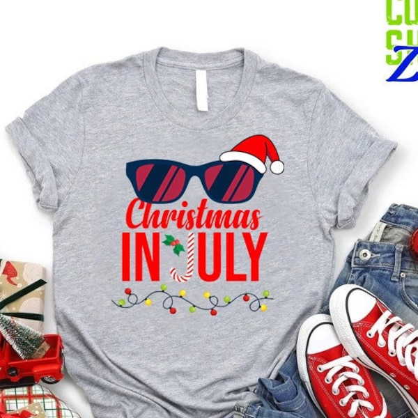 Summer Christmas in July Shirt,Summer Party Shirt,Summer Holiday Family Gift,Xmas Noel Summer Tshirt,Funny Summer Shirt,Beach Vacation Shirt