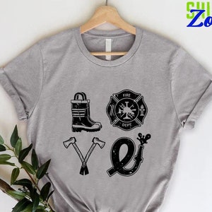Love Fireman T-Shirt, Firefighter Family Shirts, Fireman Gift T Shirts, Firefighter Equipment Design Tee, Fire Department T Shirts Gifts
