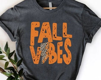 Retro Fall Vibes Leopard Lightning Shirt, Womens Autumn Season Tee