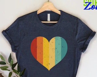 Retro Vintage Heart Shirt,Rainbow Heart Gift,Equality Shirt,LGBTQ Pride Gift,LGBTQ Couple Outfit,Pride Month Shirt,LGBTQ Support Tees