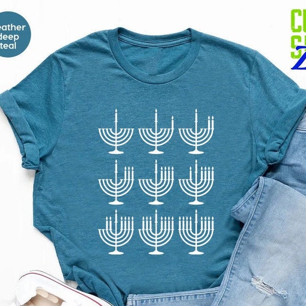 Hanukkah Menorah Shirt,Happy Hanukah Shirt, Jewish Shirt, Holiday Hanukkah Shirt, Chanukah Jewish Holiday Celebration, Hanukkah Gift for Her