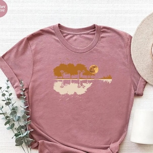 Forest Lake Reflection T-Shirt,Fall Forest Prints Tee,Gift For Women,Camping Adventure Shirts,Autumn tshirt,Moon and Tree Shirt,Nature Lover