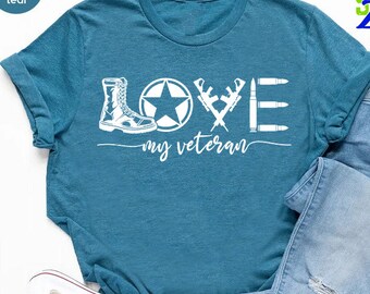 Love My Veteran Graphic T-Shirt, Patriotic Military Gift, USA Flag Tee